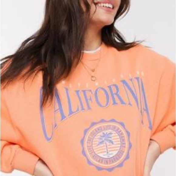 ASOS Pull&Bear California varsity sweatshirt crewneck orange S - Picture 5 of 9